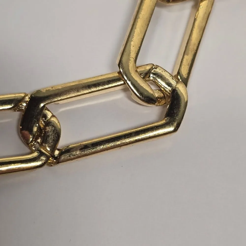 Vintage Gold Link Chain Belt Rhinestones Charm Accent Women's XL